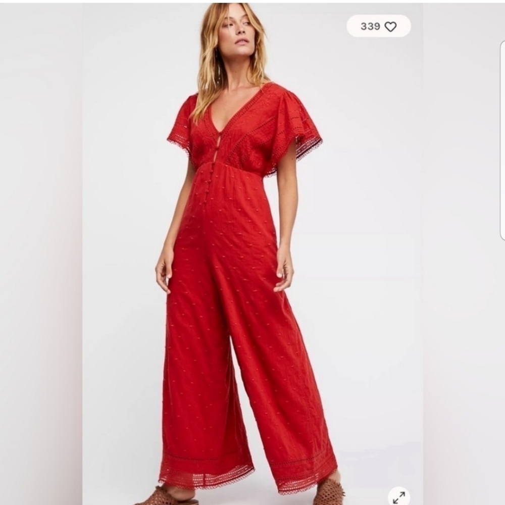 Free People Red Wide-Leg Jumpsuit